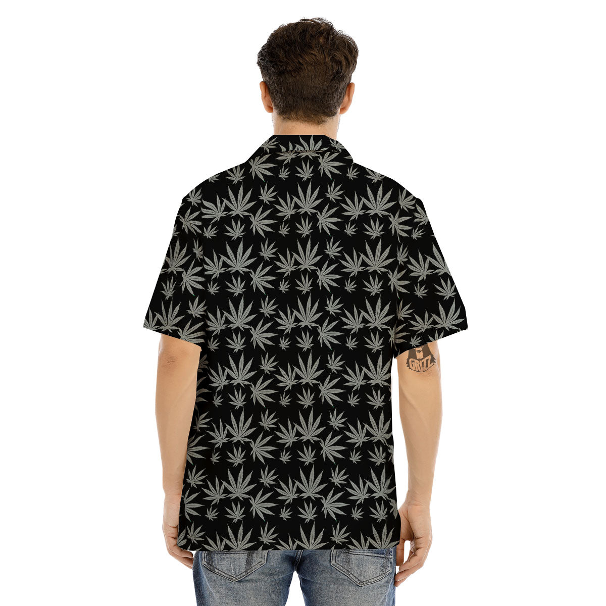 Pot Leaf Grey And Black Print Pattern Men's Hawaiian Shirt-grizzshop