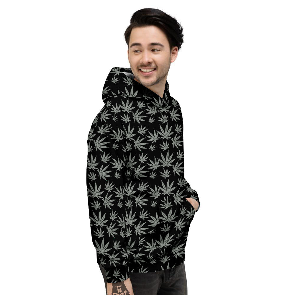 Pot Leaf Grey And Black Print Pattern Men's Hoodie-grizzshop