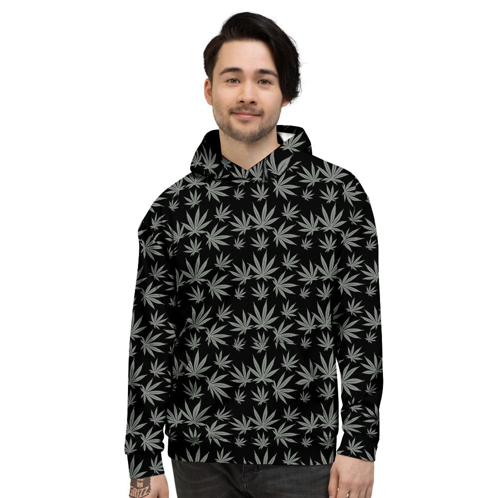Pot Leaf Grey And Black Print Pattern Men's Hoodie-grizzshop