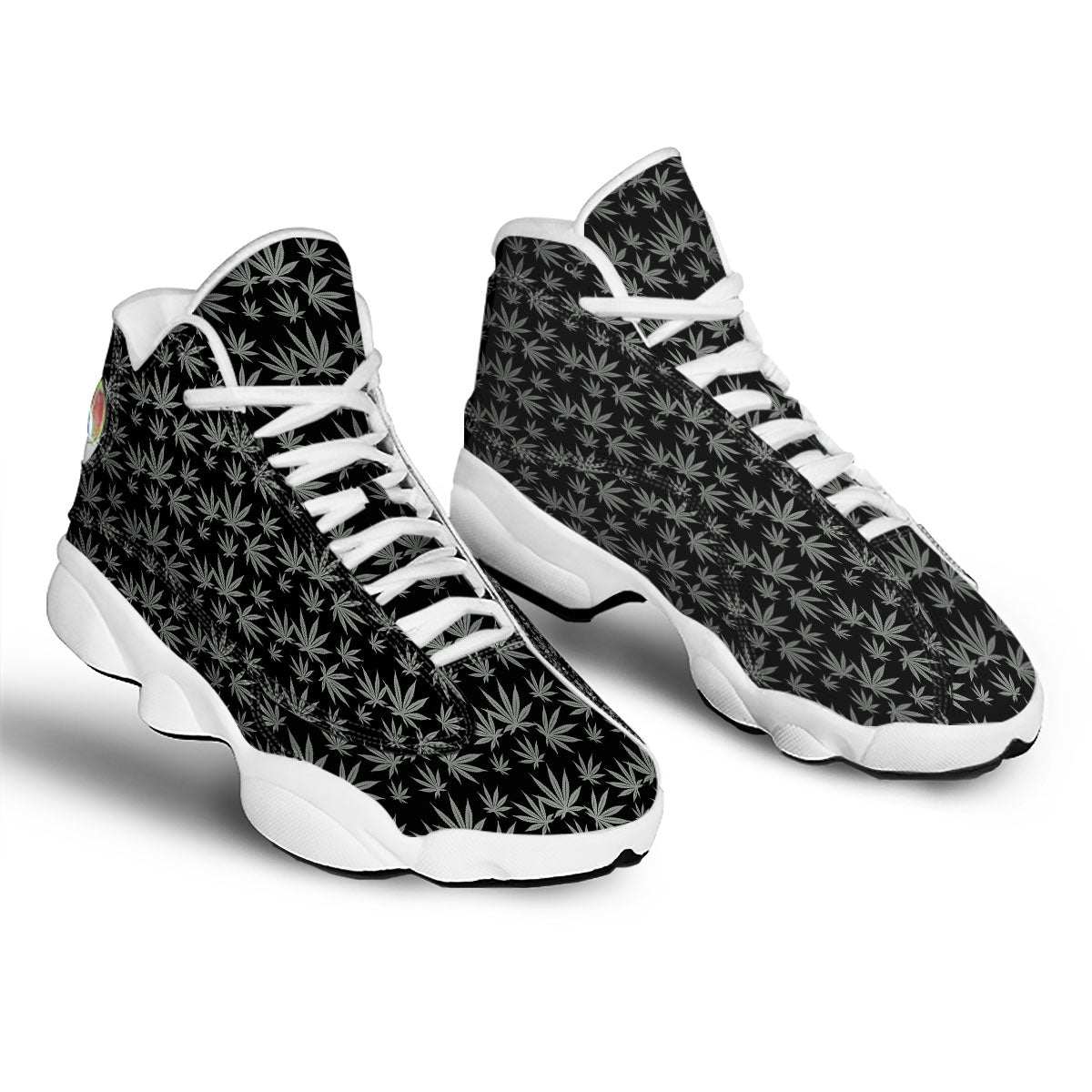 Pot Leaf Grey And Black Print Pattern White Basketball Shoes-grizzshop