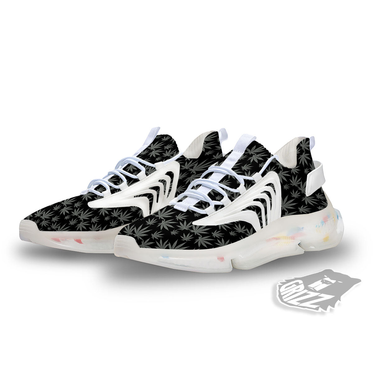 Pot Leaf Grey And Black Print Pattern White Gym Shoes-grizzshop