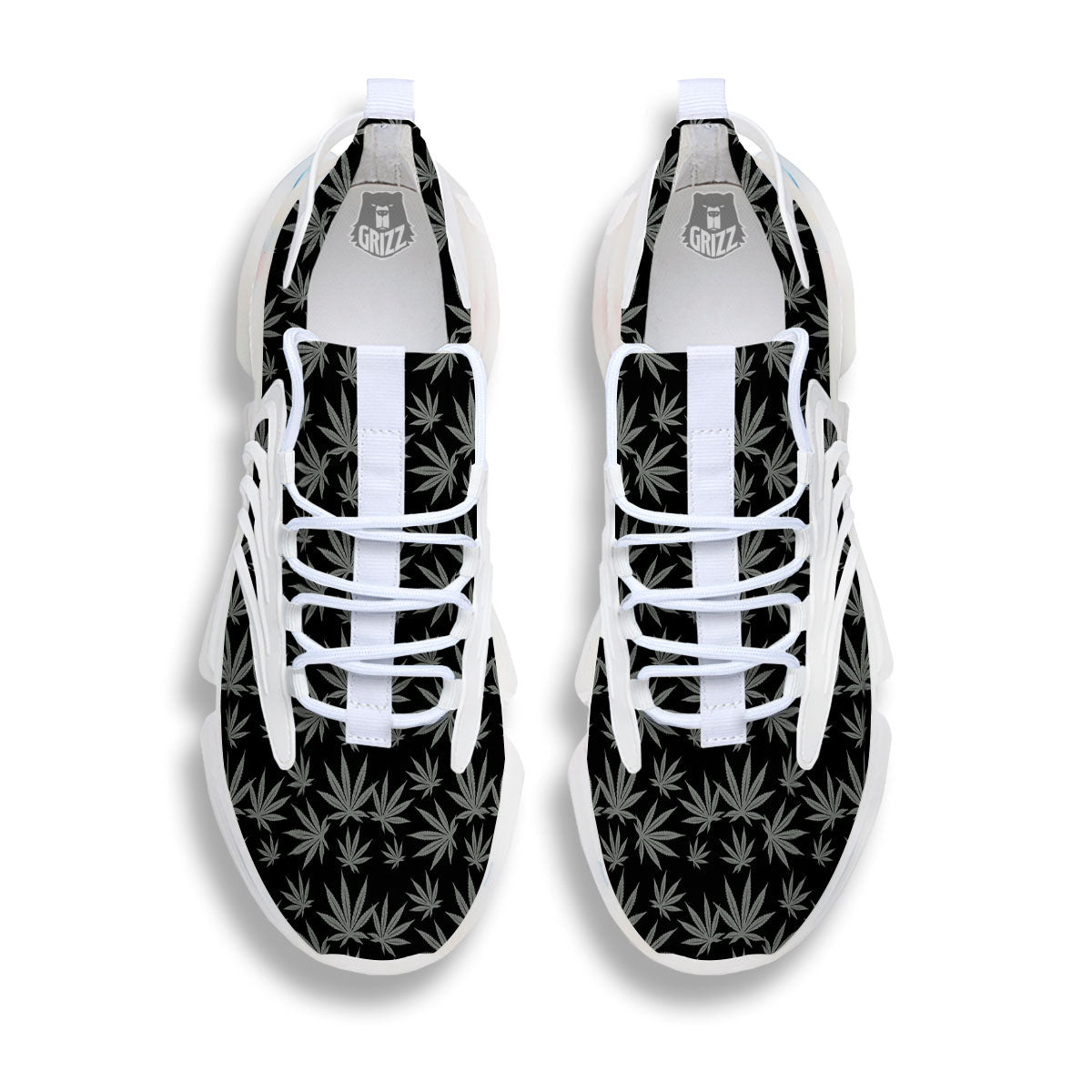Pot Leaf Grey And Black Print Pattern White Gym Shoes-grizzshop