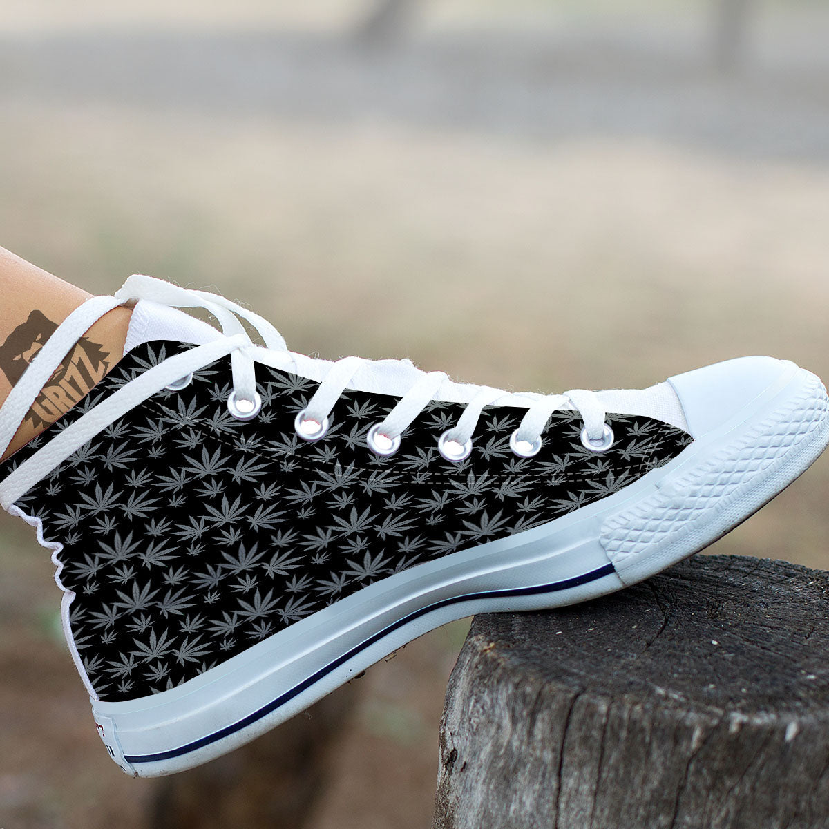 Pot Leaf Grey And Black Print Pattern White High Top Shoes-grizzshop