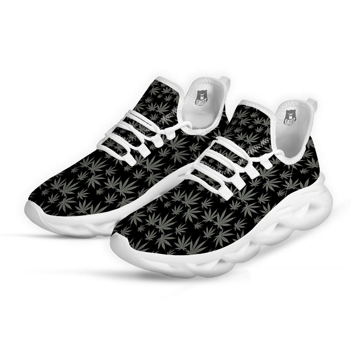 Pot Leaf Grey And Black Print Pattern White Running Shoes-grizzshop