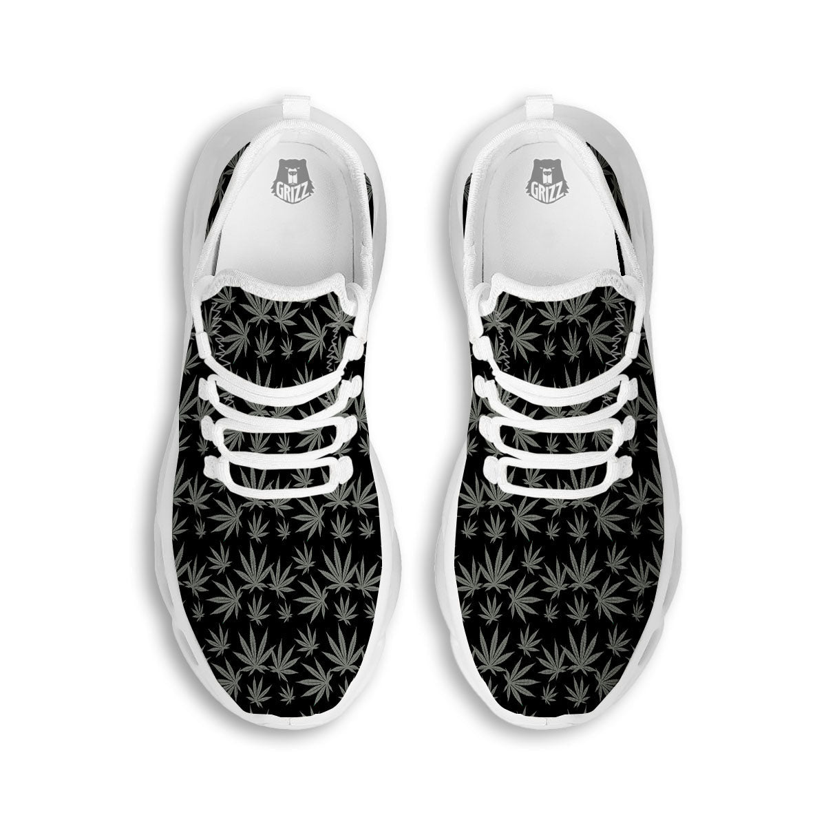 Pot Leaf Grey And Black Print Pattern White Running Shoes-grizzshop