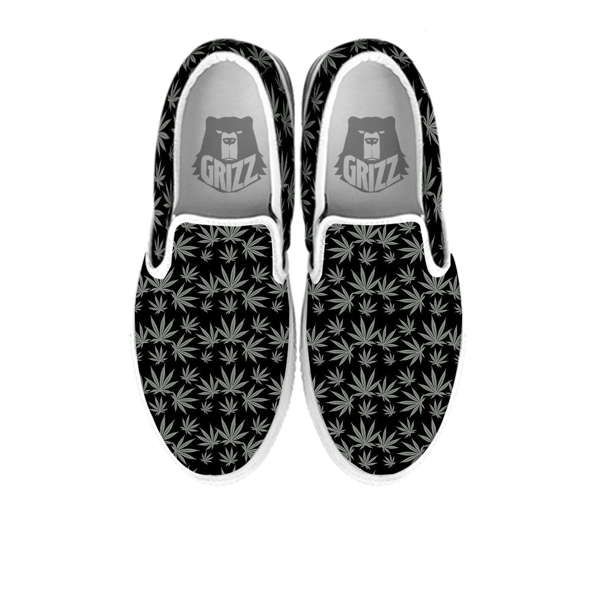 Pot Leaf Grey And Black Print Pattern White Slip On Shoes-grizzshop