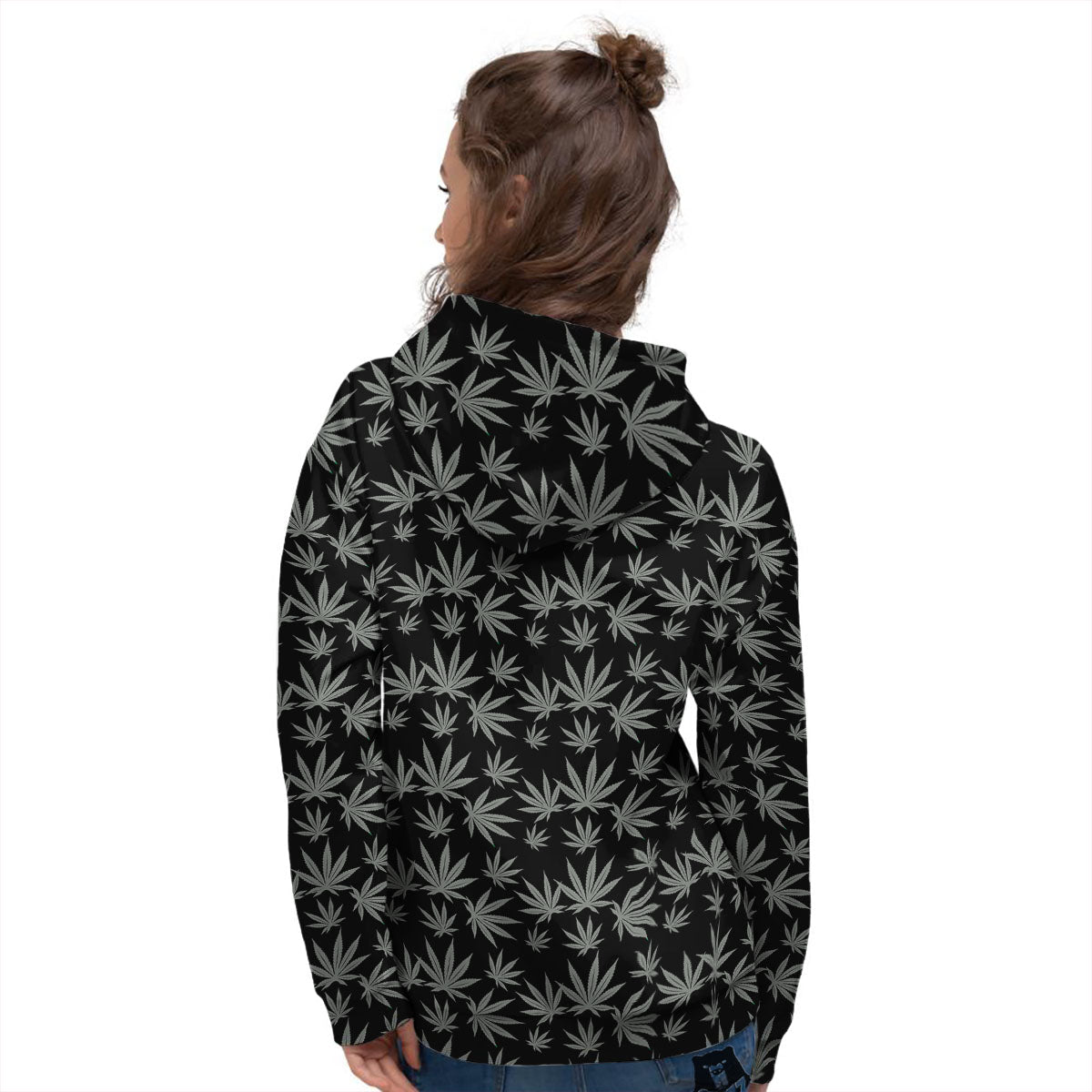 Pot Leaf Grey And Black Print Pattern Women's Hoodie-grizzshop