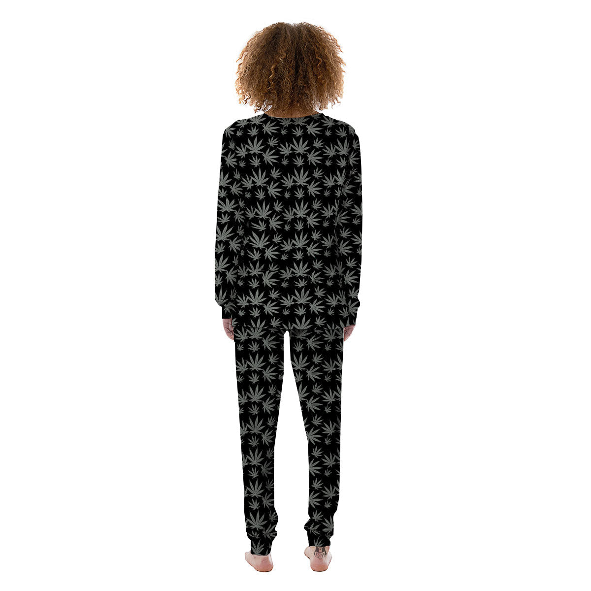 Pot Leaf Grey And Black Print Pattern Women's Pajamas-grizzshop