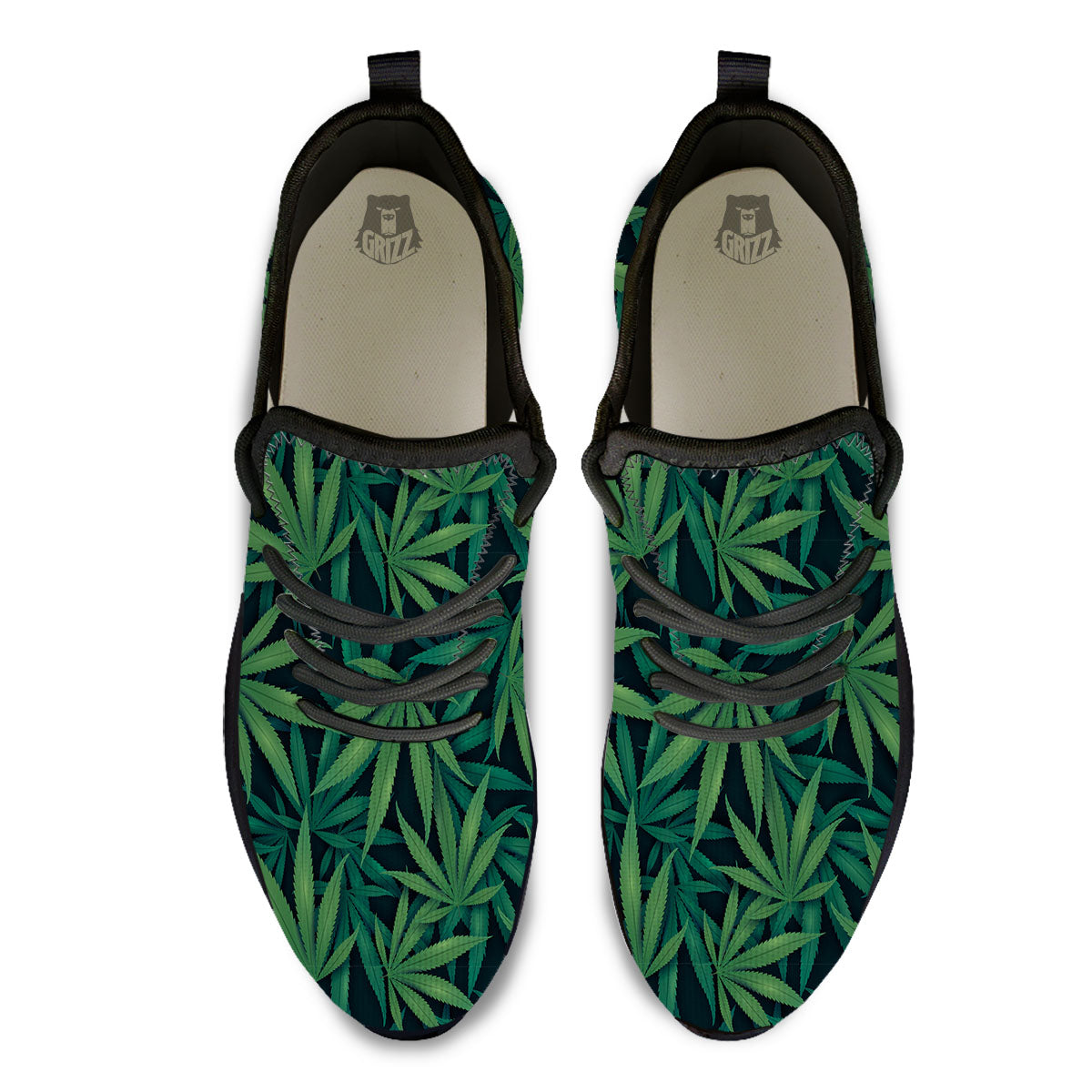 Pot Leaf Print Pattern Black Athletic Shoes-grizzshop