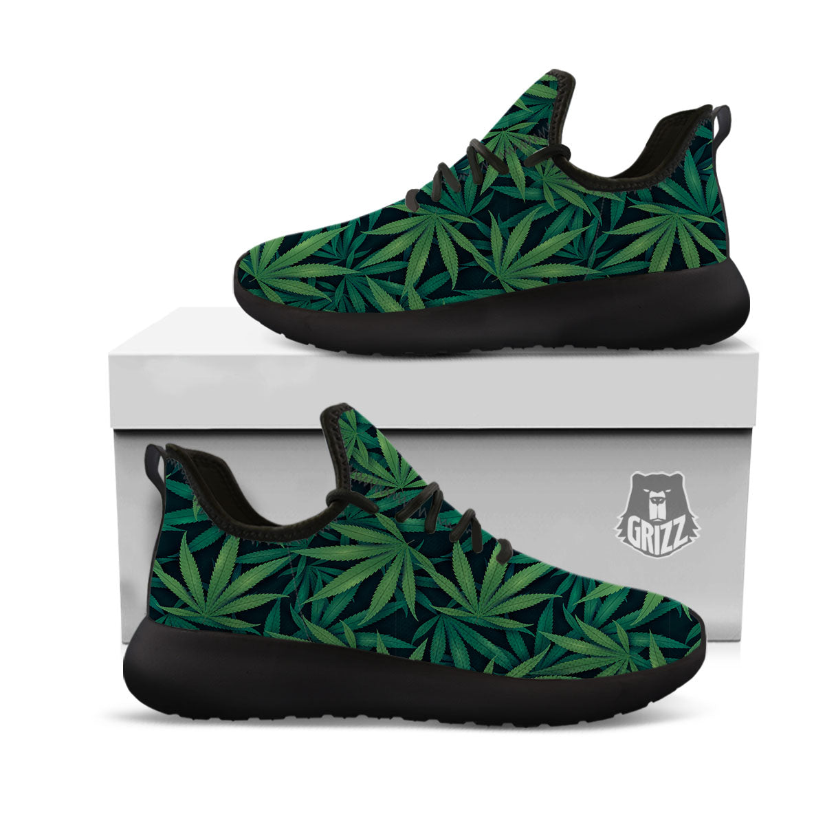 Pot Leaf Print Pattern Black Athletic Shoes-grizzshop