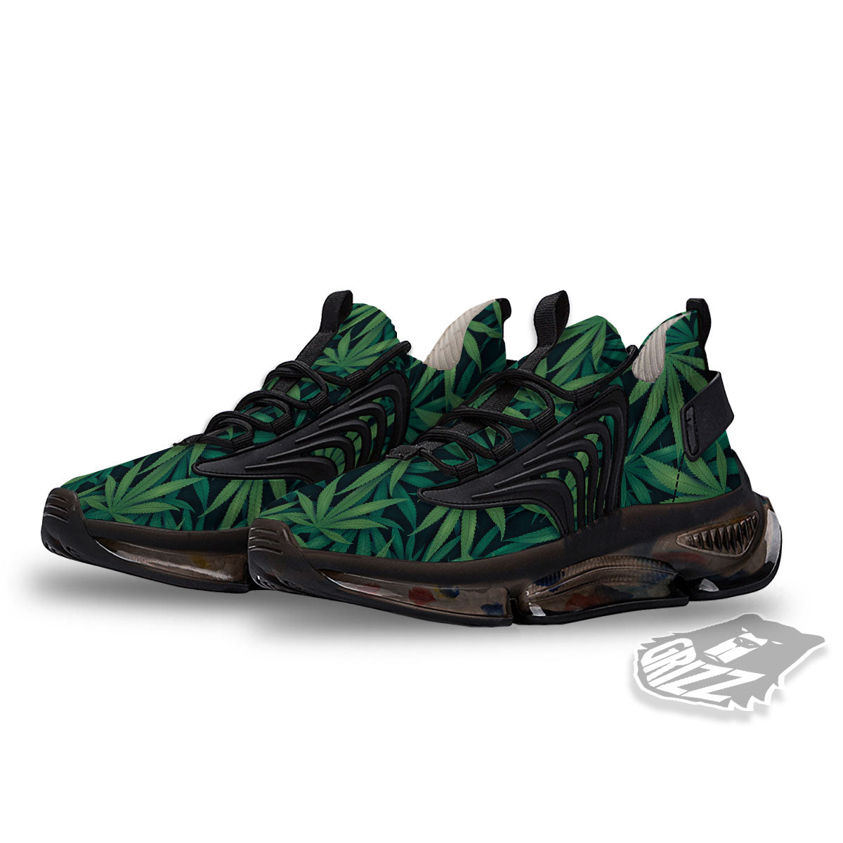 Pot Leaf Print Pattern Black Gym Shoes-grizzshop