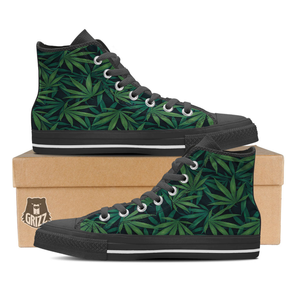 Pot Leaf Print Pattern Black High Top Shoes-grizzshop