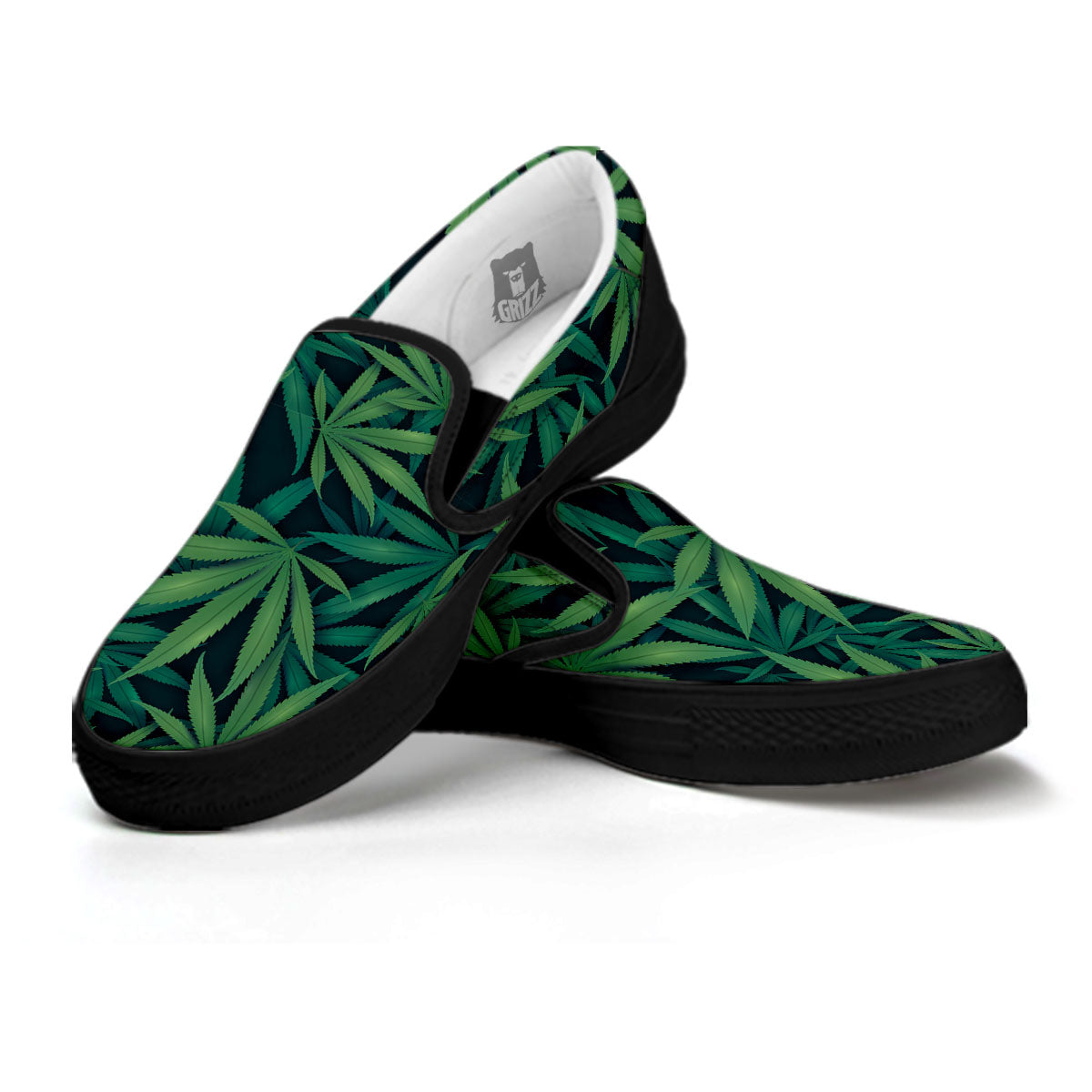 Pot Leaf Print Pattern Black Slip On Shoes-grizzshop