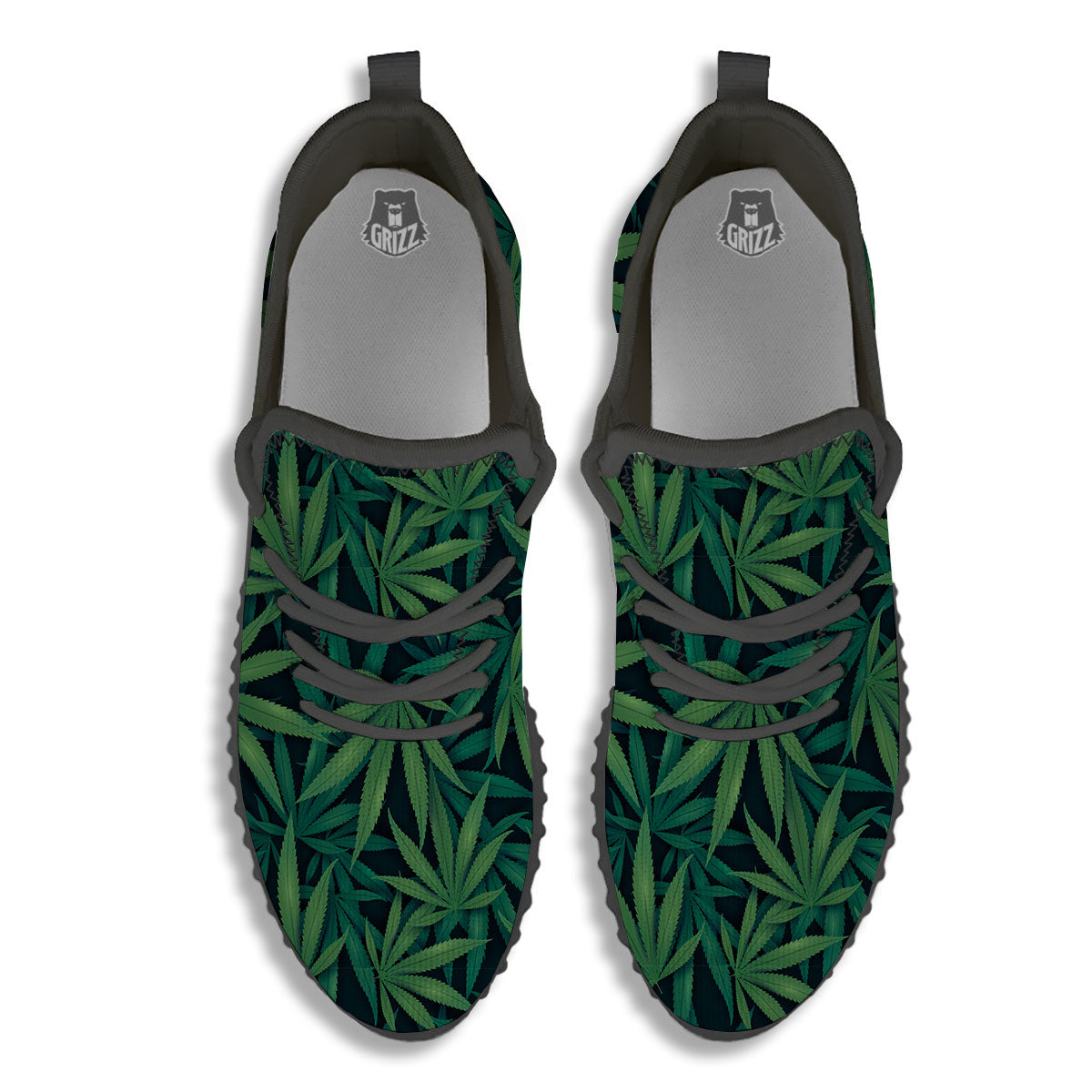 Pot Leaf Print Pattern Black Walking Shoes-grizzshop