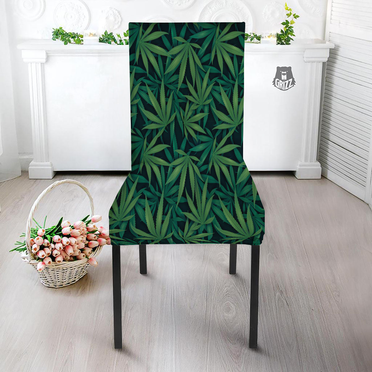 Pot Leaf Print Pattern Dining Chair Slipcover-grizzshop