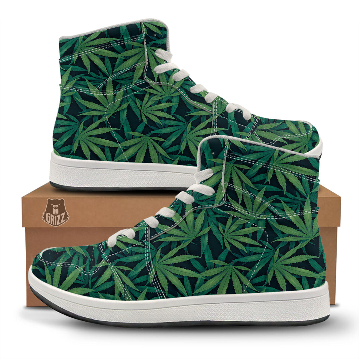 Pot Leaf Print Pattern High Top Sneakers-grizzshop