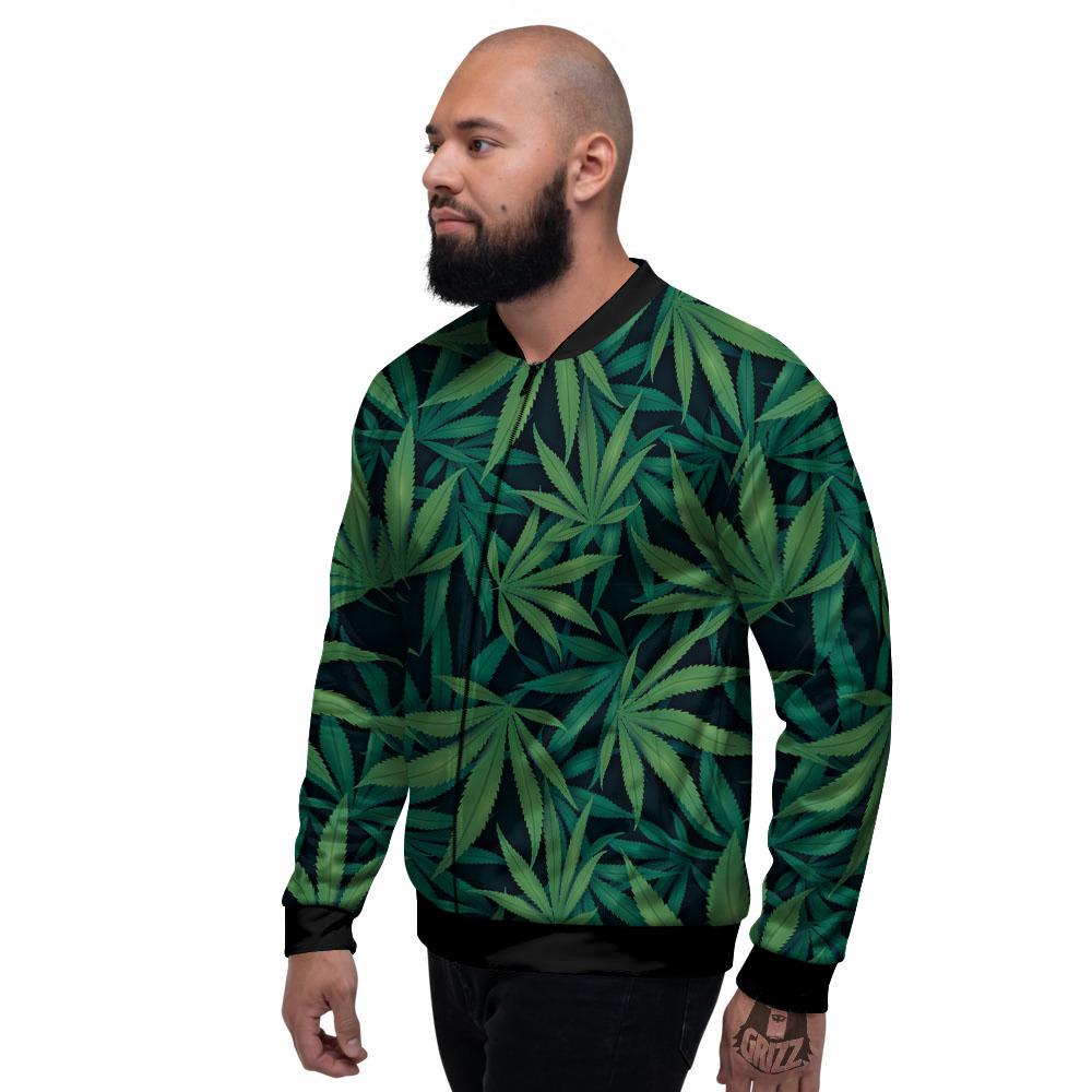 Pot Leaf Print Pattern Men's Bomber Jacket-grizzshop