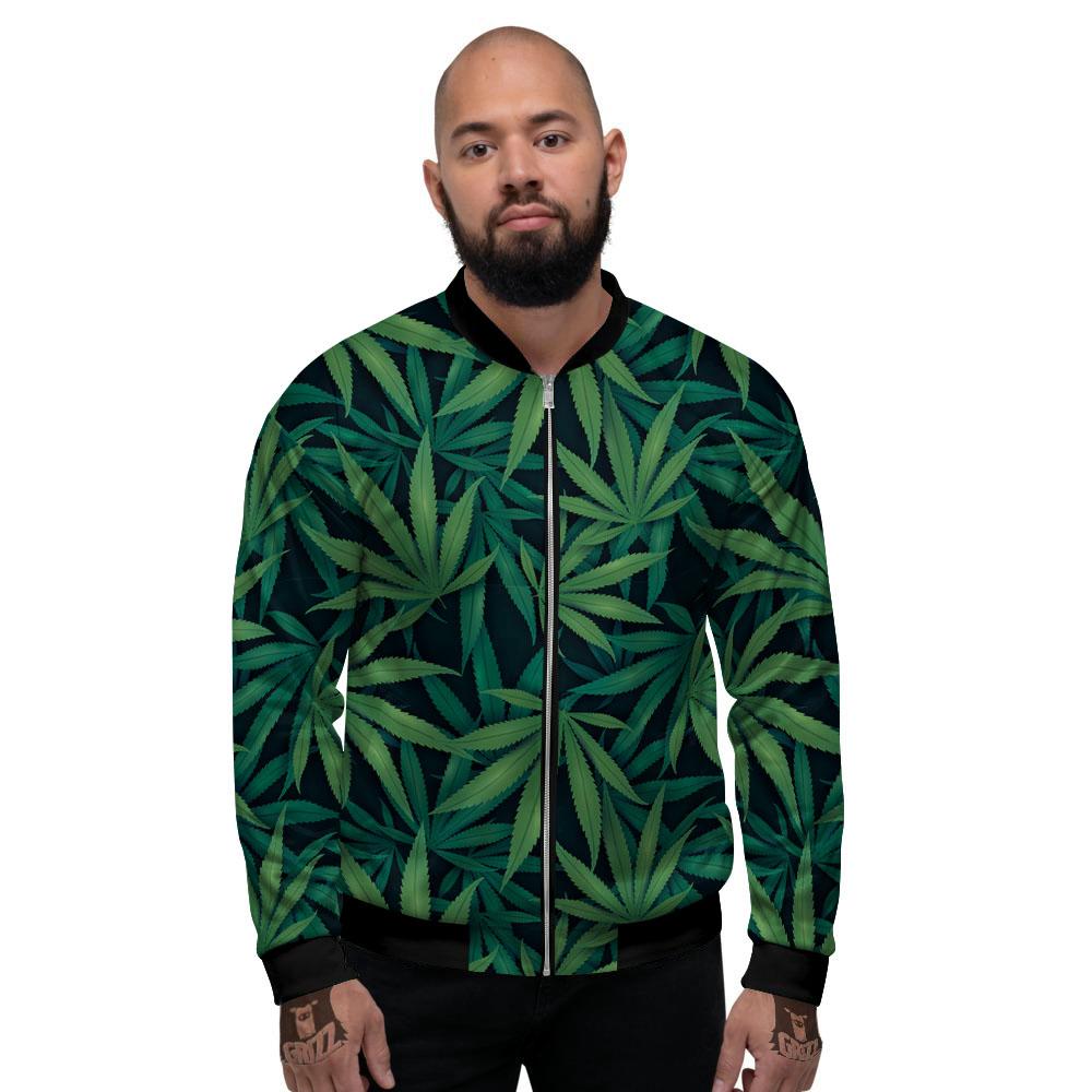 Pot Leaf Print Pattern Men's Bomber Jacket-grizzshop