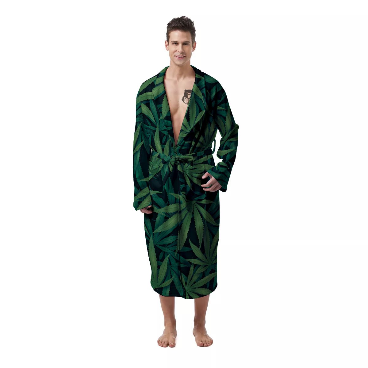Pot Leaf Print Pattern Men's Robe-grizzshop