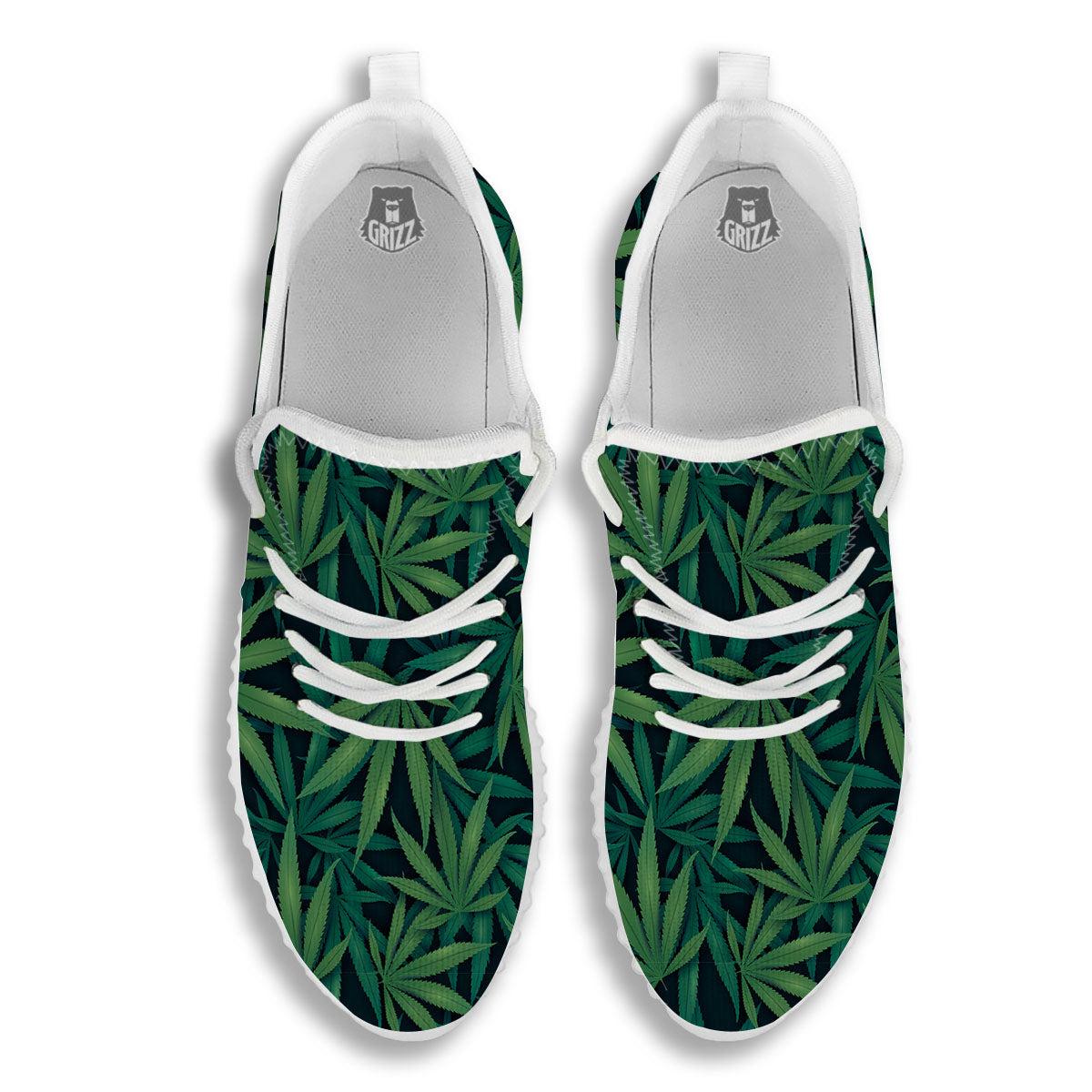 Pot Leaf Print Pattern White Walking Shoes-grizzshop