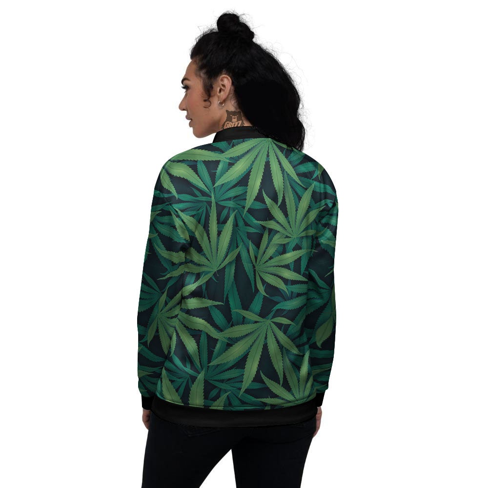 Pot Leaf Print Pattern Women's Bomber Jacket-grizzshop
