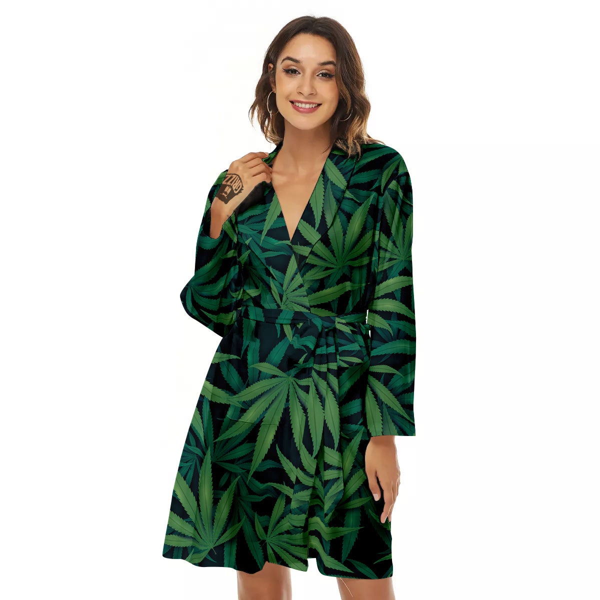 Pot Leaf Print Pattern Women's Robe-grizzshop
