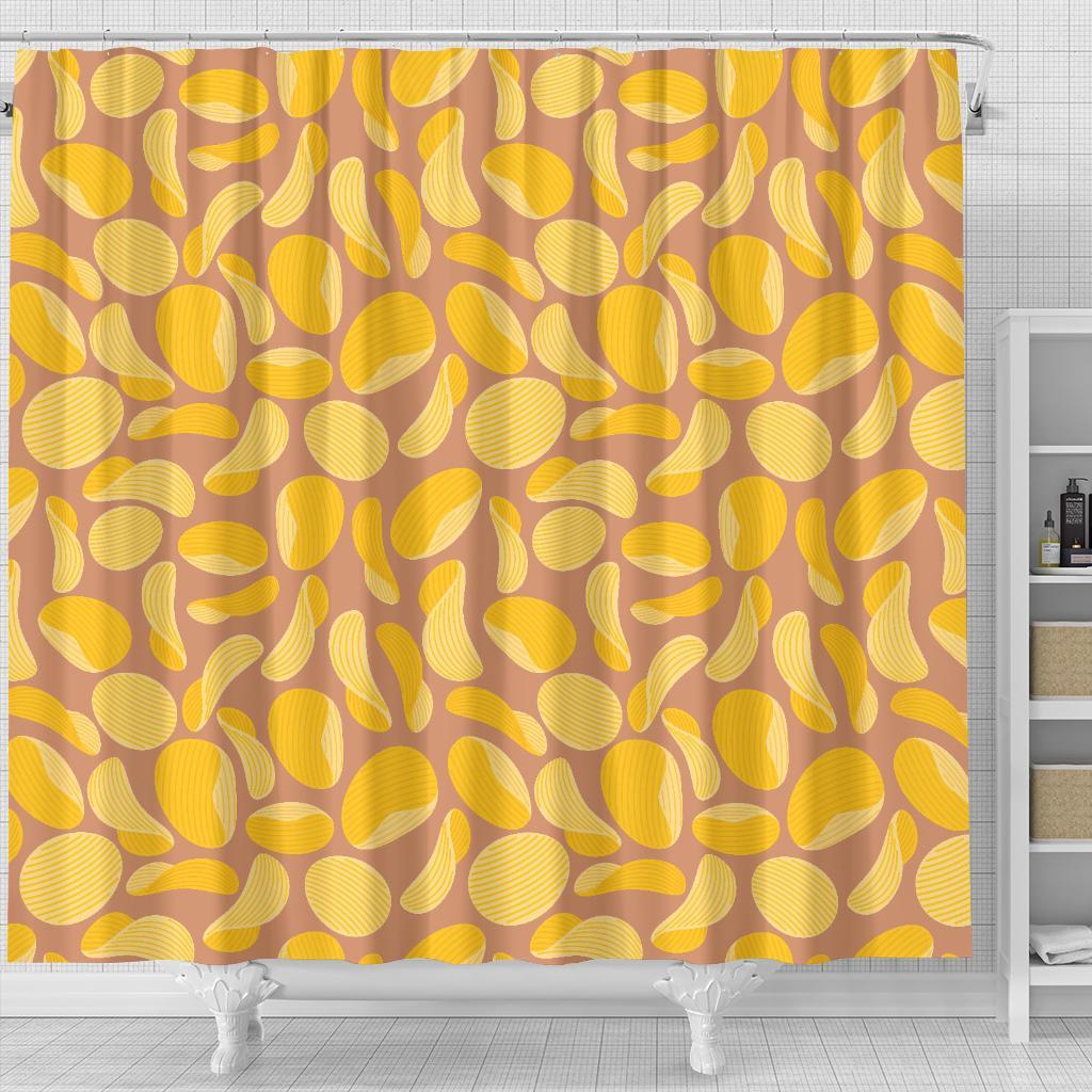 Potato Chip Pattern Print Bathroom Shower Curtain-grizzshop