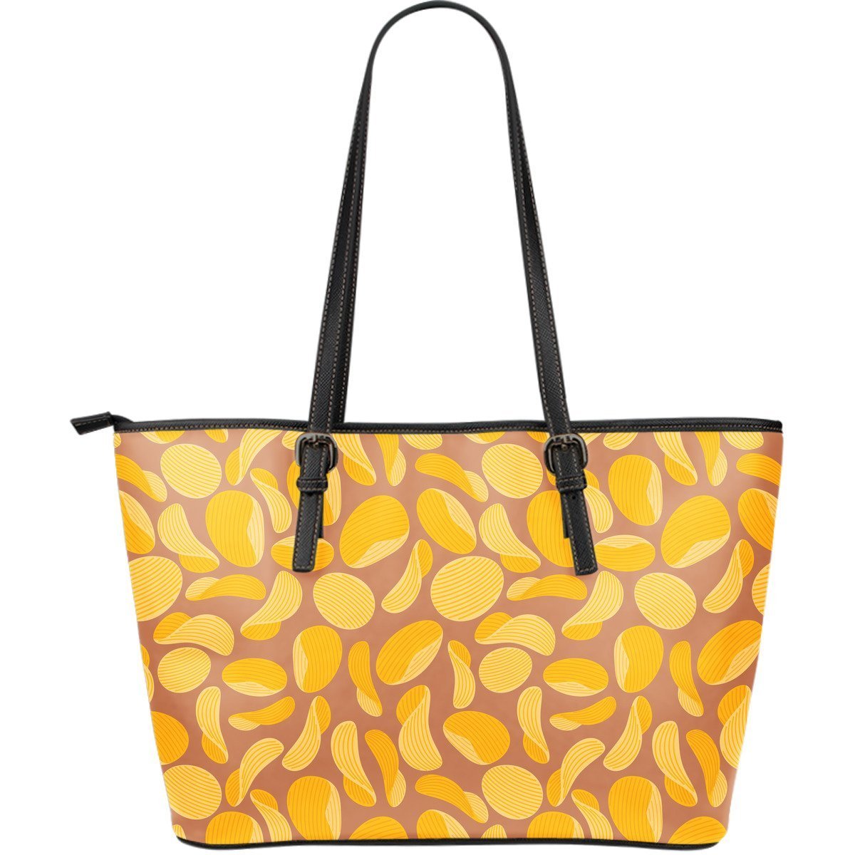 Potato Chip Pattern Print Leather Tote Bag-grizzshop