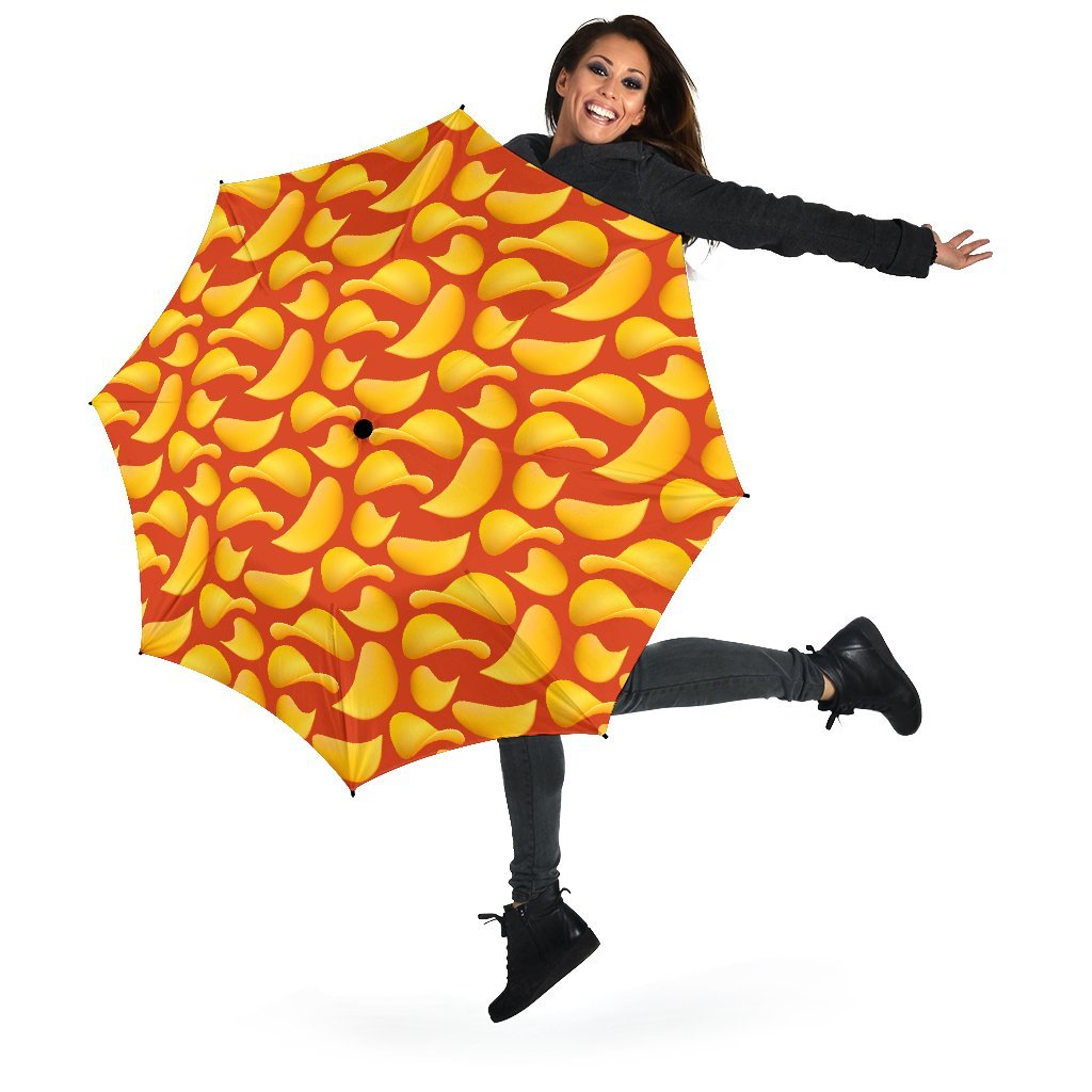 Potato Chip Print Pattern Automatic Foldable Umbrella-grizzshop