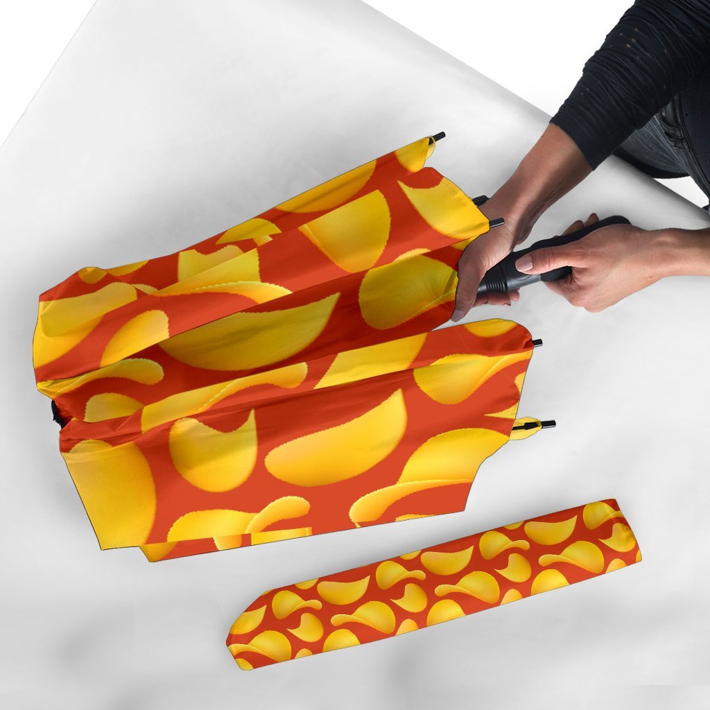 Potato Chip Print Pattern Automatic Foldable Umbrella-grizzshop