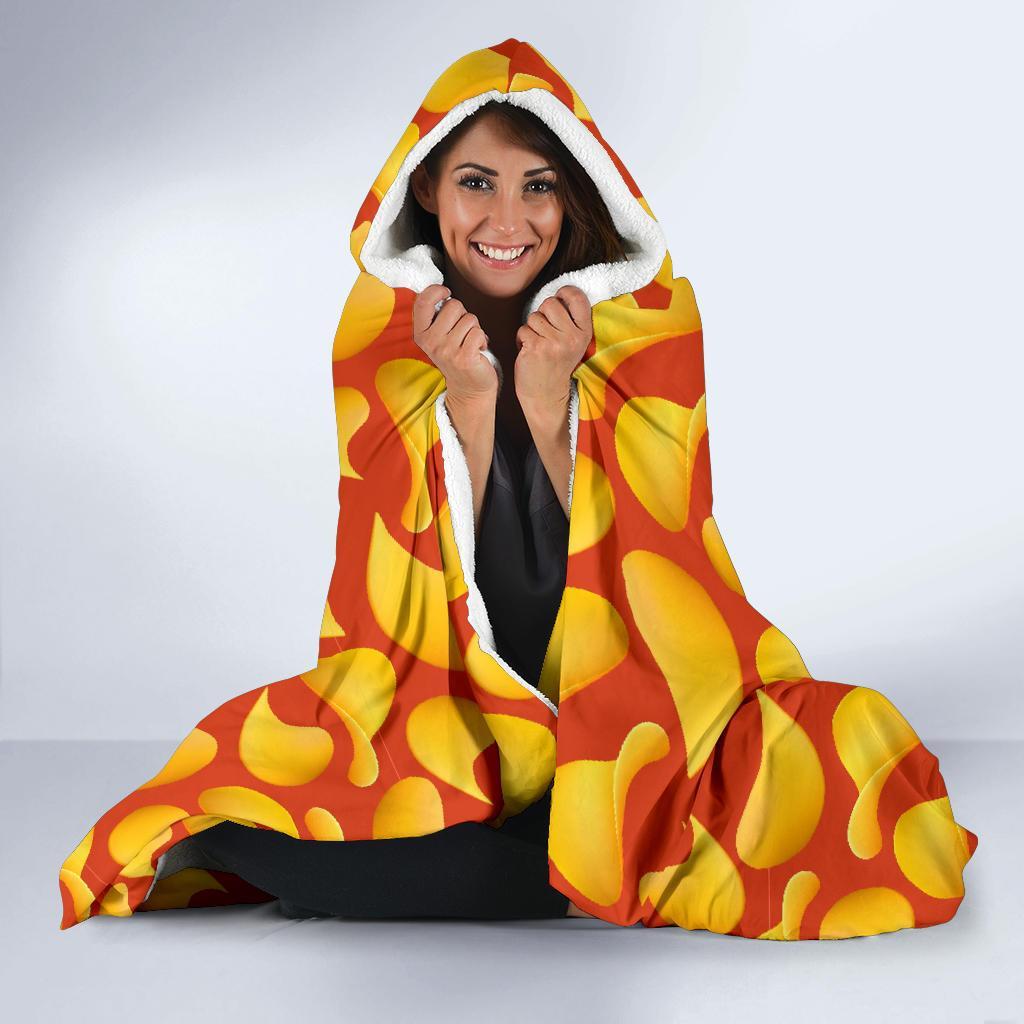 Potato Chip Print Pattern Hooded Blanket-grizzshop