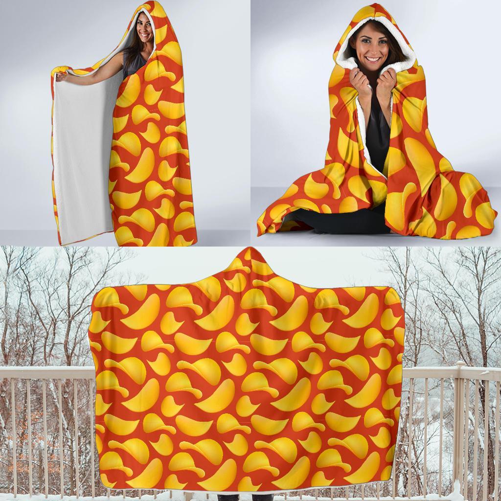 Potato Chip Print Pattern Hooded Blanket-grizzshop