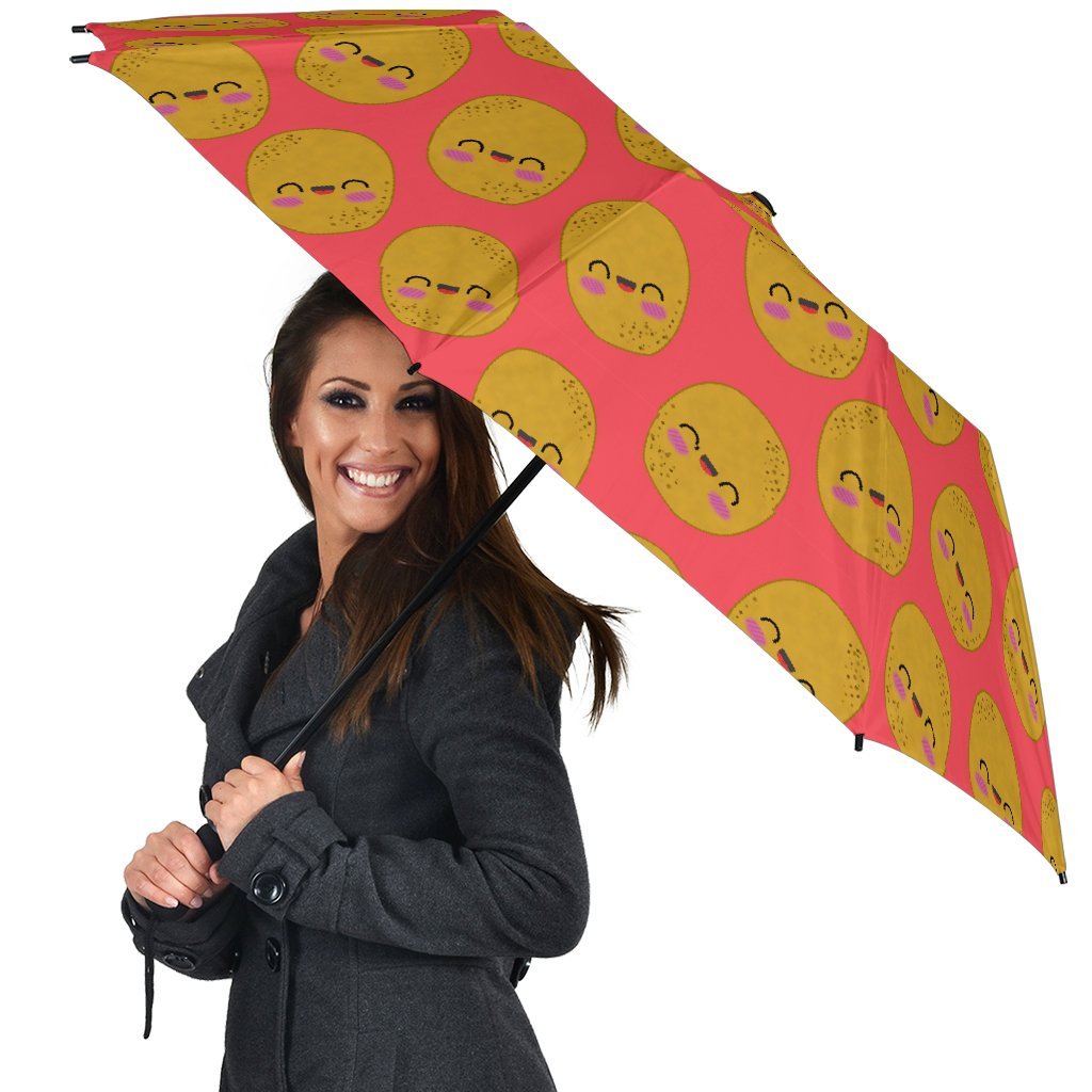 Potato Smile Pattern Print Automatic Foldable Umbrella-grizzshop
