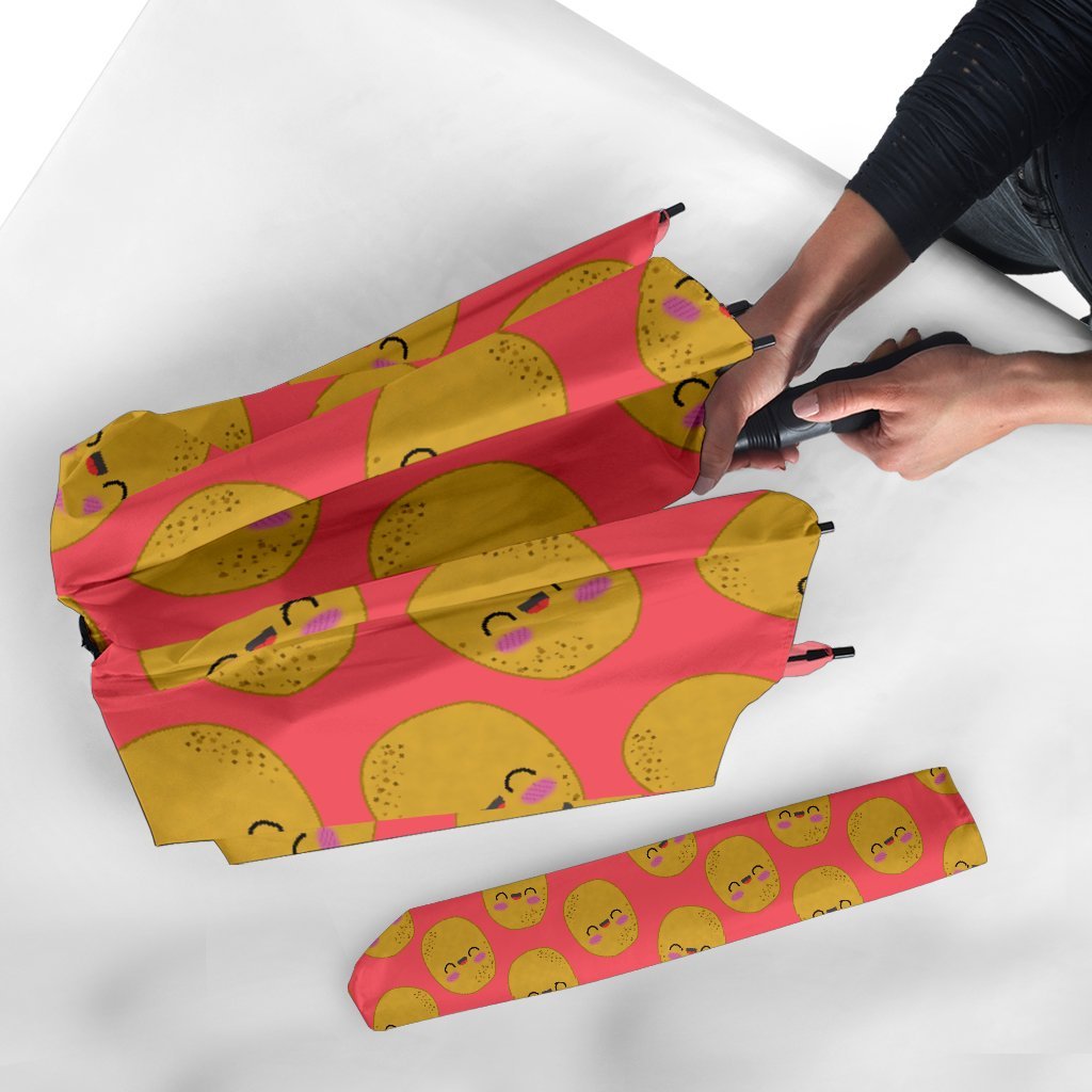 Potato Smile Pattern Print Automatic Foldable Umbrella-grizzshop