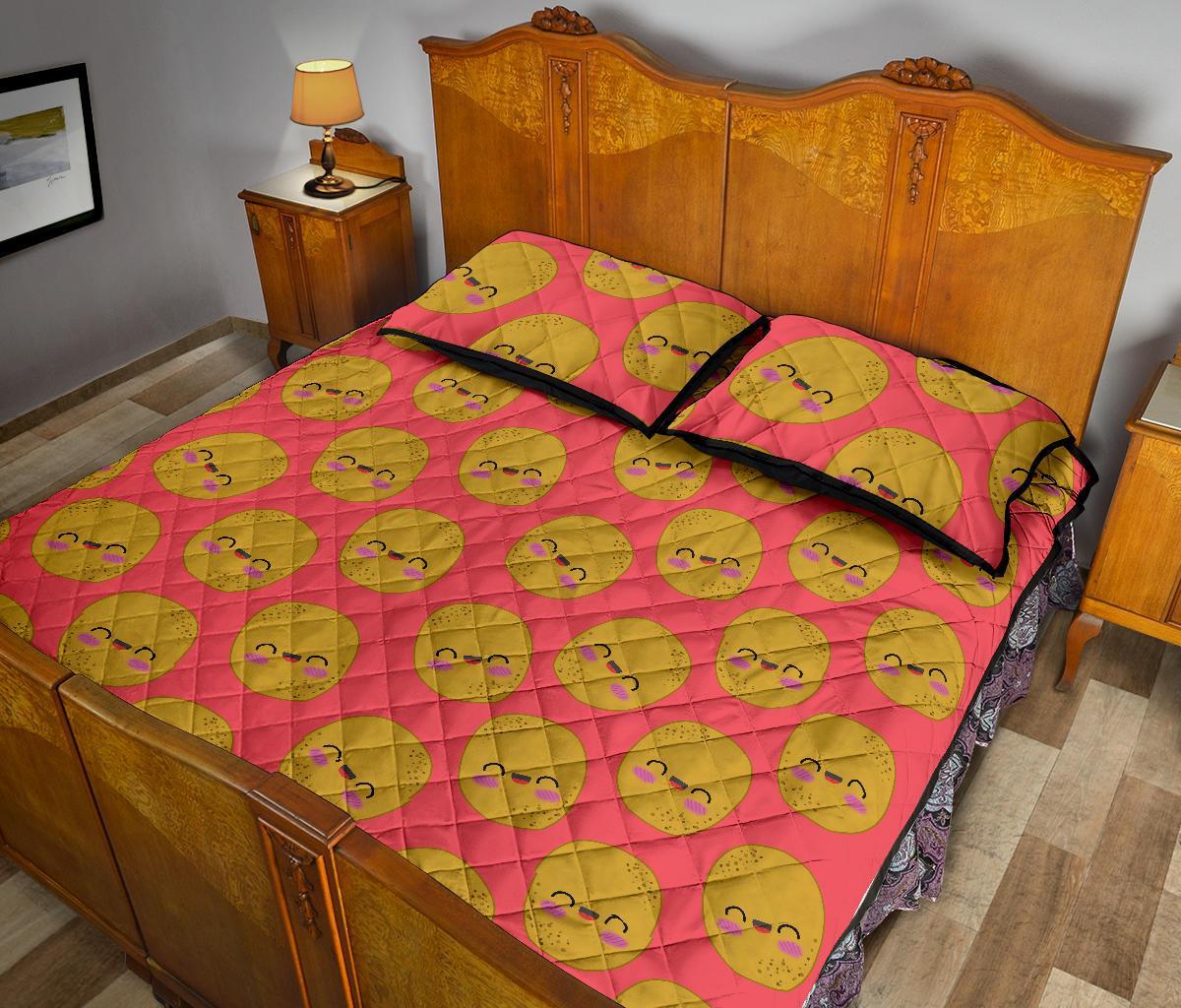 Potato Smile Pattern Print Bed Set Quilt-grizzshop