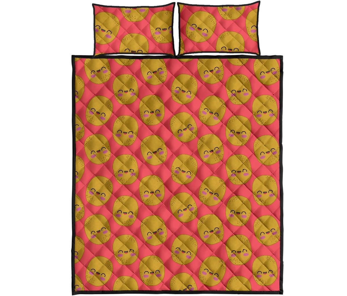 Potato Smile Pattern Print Bed Set Quilt-grizzshop