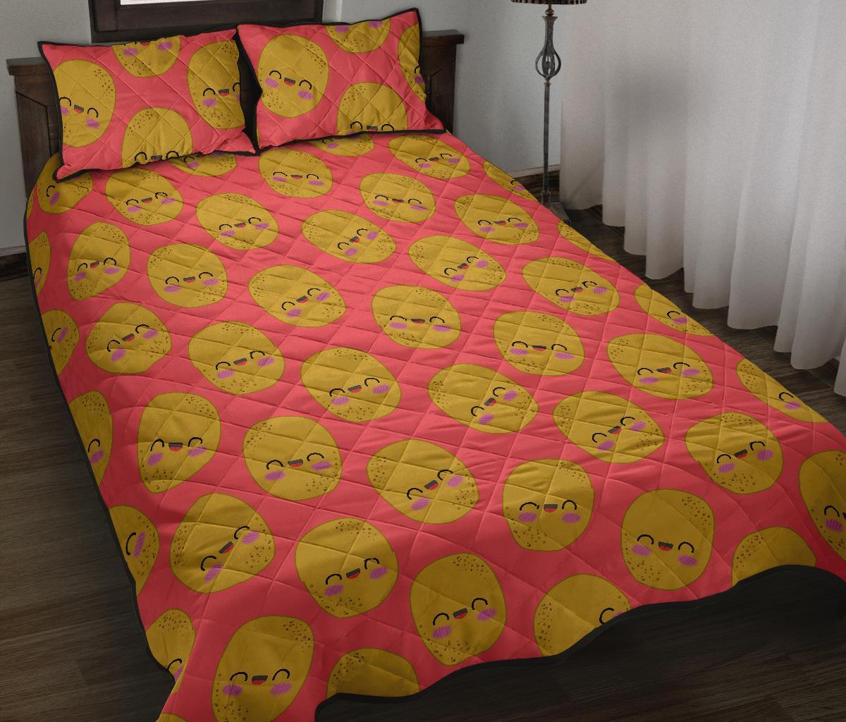 Potato Smile Pattern Print Bed Set Quilt-grizzshop