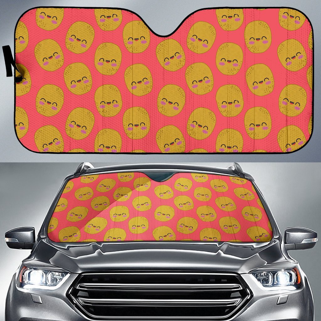 Potato Smile Pattern Print Car Sun Shade-grizzshop