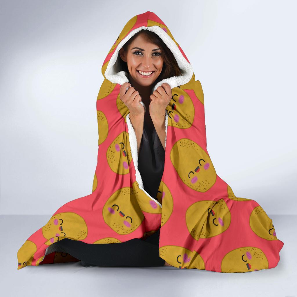 Potato Smile Pattern Print Hooded Blanket-grizzshop