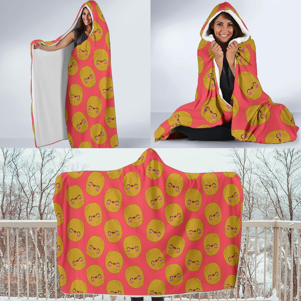 Potato Smile Pattern Print Hooded Blanket-grizzshop