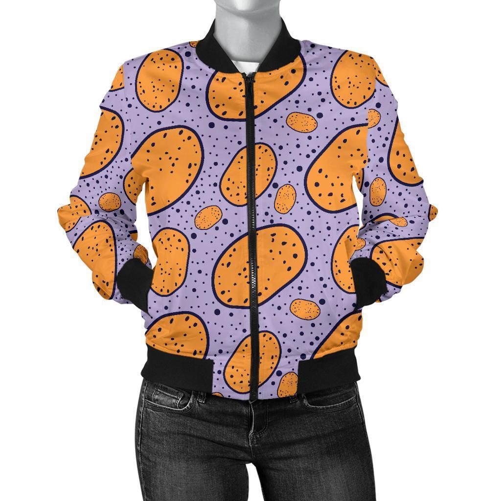 Potato Print Pattern Women Casual Bomber Jacket-grizzshop