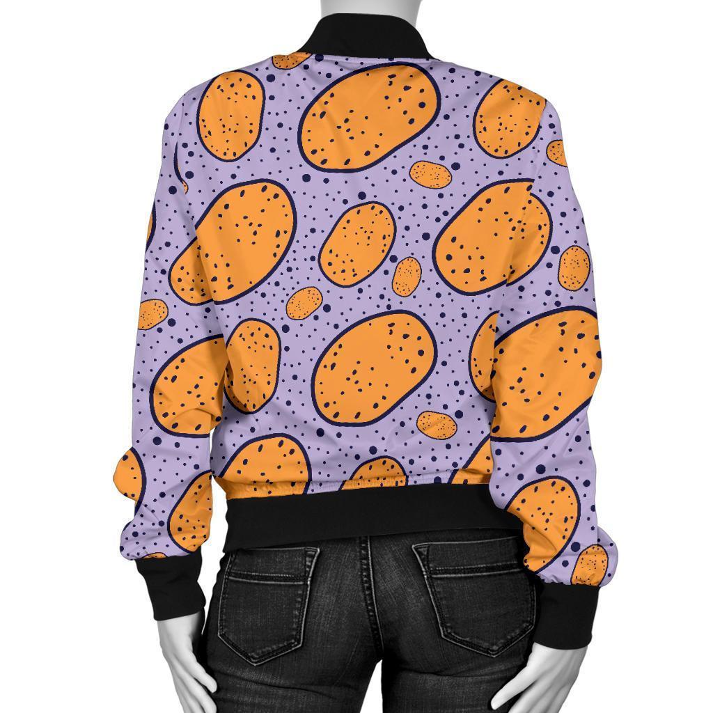 Potato Print Pattern Women Casual Bomber Jacket-grizzshop