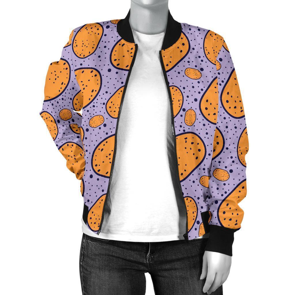 Potato Print Pattern Women Casual Bomber Jacket-grizzshop