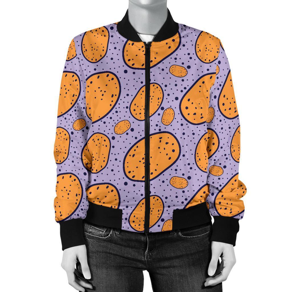 Potato Print Pattern Women Casual Bomber Jacket-grizzshop