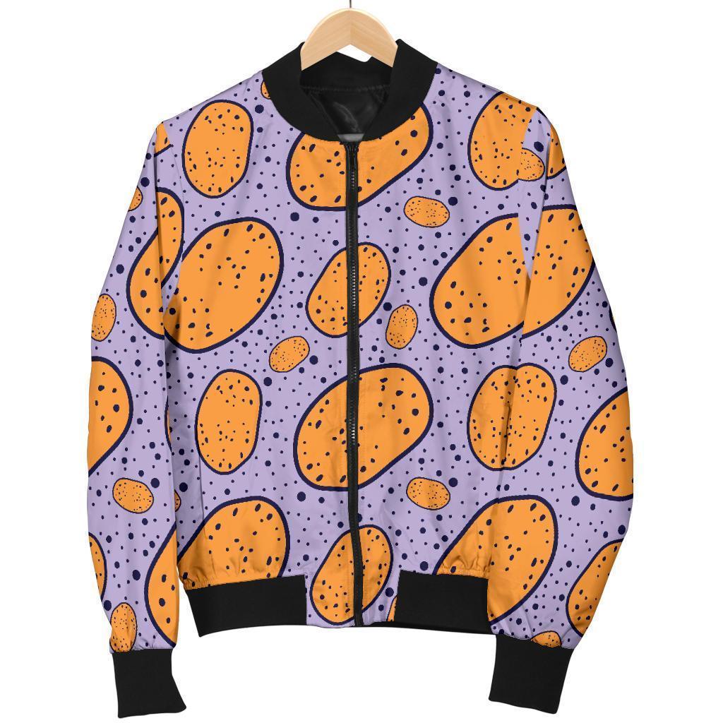 Potato Print Pattern Women Casual Bomber Jacket-grizzshop