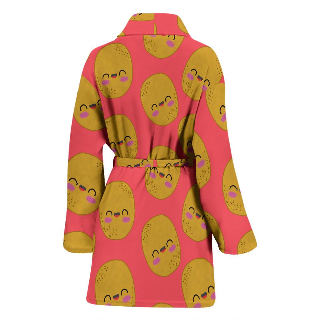 Potato Smile Pattern Print Women Long Robe-grizzshop