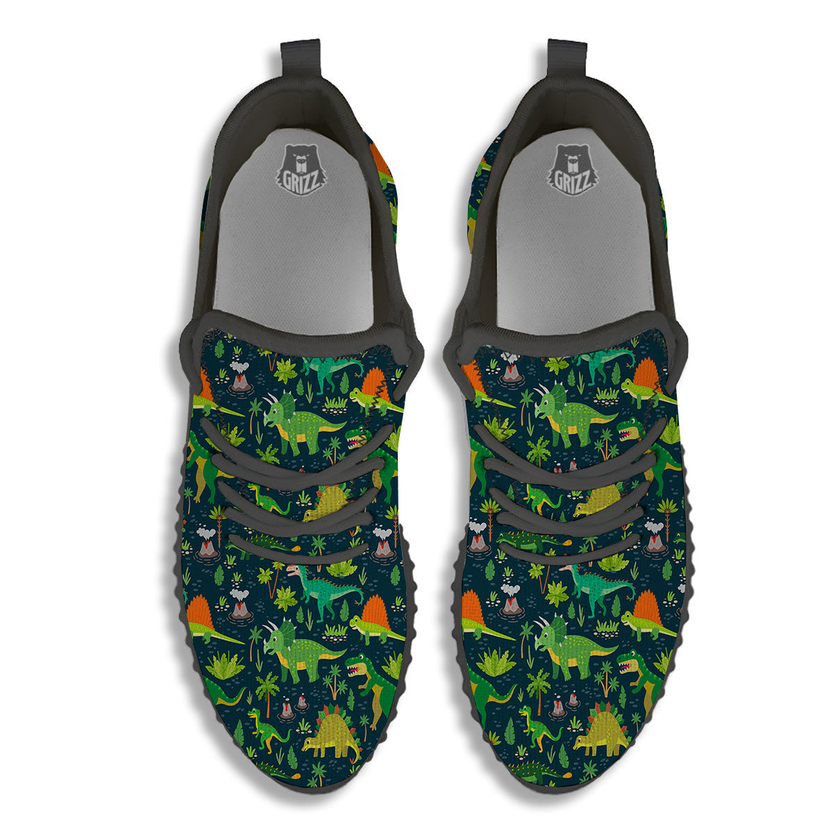 Prehistoric Plants And Dinosaur Print Black Walking Shoes-grizzshop