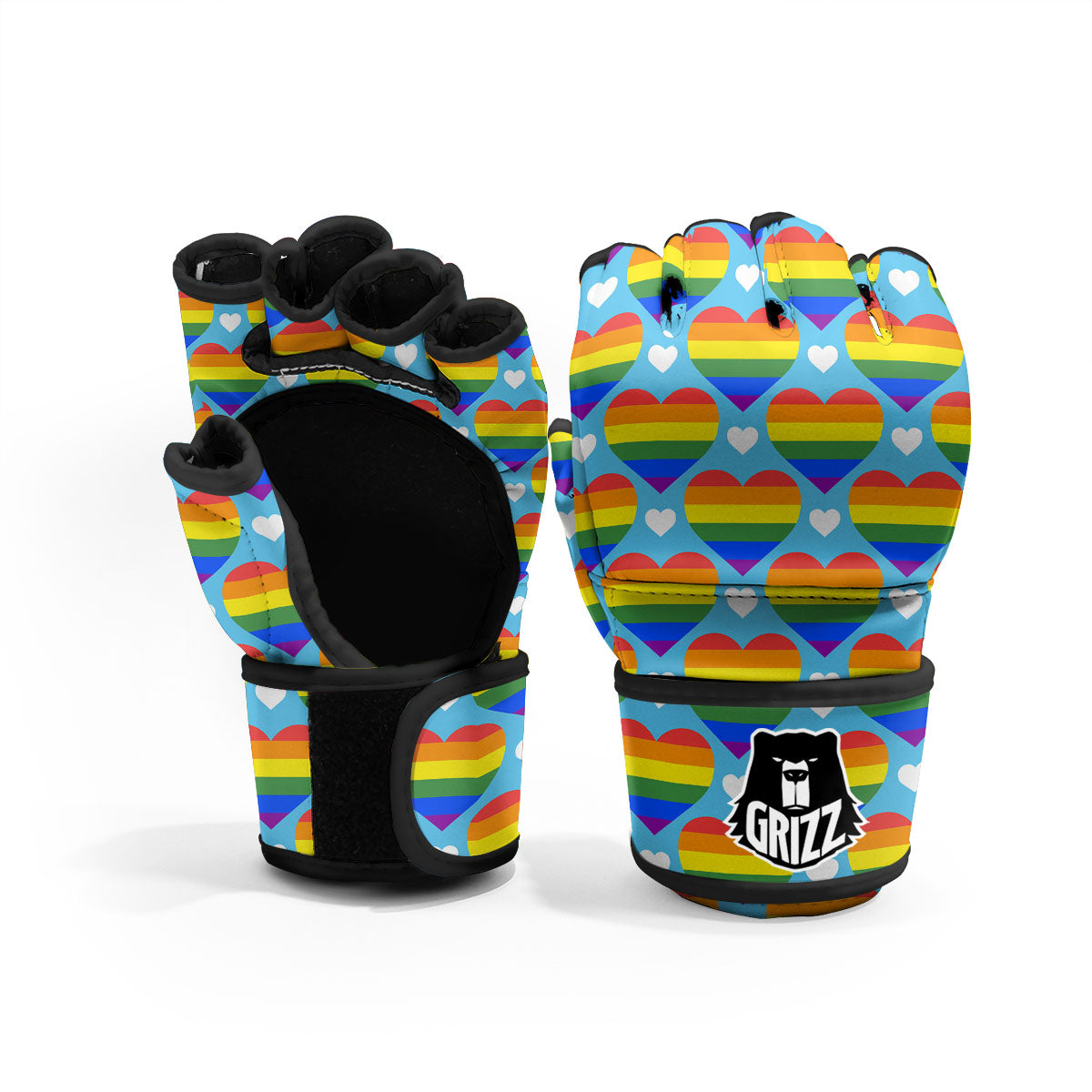 Pride Heart Rainbow LGBT Print Pattern MMA Gloves-grizzshop