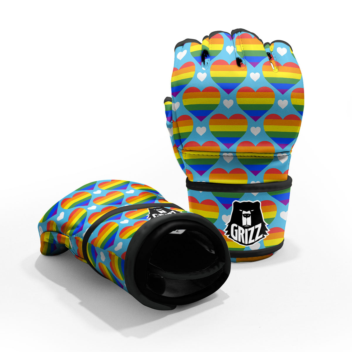 Pride Heart Rainbow LGBT Print Pattern MMA Gloves-grizzshop
