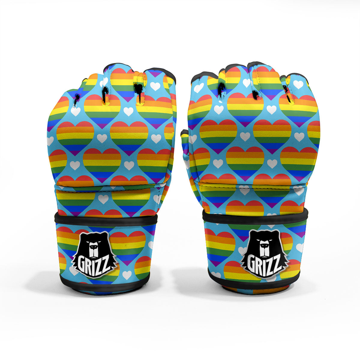 Pride Heart Rainbow LGBT Print Pattern MMA Gloves-grizzshop